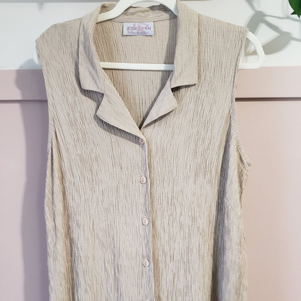 Vintage Jesse Ryan by Lori Michaels Tan Gingham Seersucker Sleeveless Top